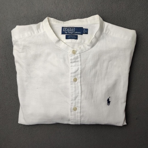 Vintage Polo Ralph Lauren Shirt Mens Large White Bernard Mandarin Collar Dress - Picture 1 of 12